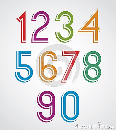 Colorful cartoon slim rounded numbers. Vector Illustration