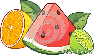 Colorful cartoon tropical fruits Vector Illustration