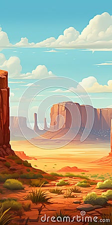 Colorful Cartoonish Realism: Monument Valley Desert Landscape Illustration Stock Photo