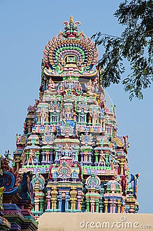 Colorful carved Gopuram, Near Gangaikonda Cholapuram, Tamil Nadu, India Stock Photo