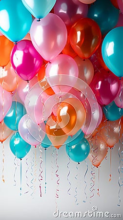 Colorful cascade an abundance of balloons against a clean white background Stock Photo