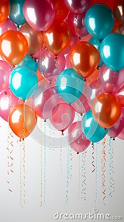 Colorful cascade an abundance of balloons against a clean white background Stock Photo