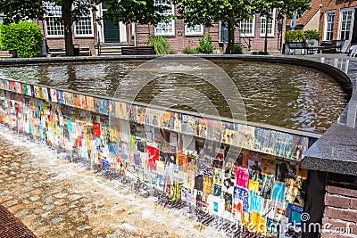 Colorful cascade on the market square of Harderwijk Editorial Stock Photo