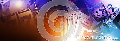 Colorful Casino Games Banner Backdrop Stock Photo