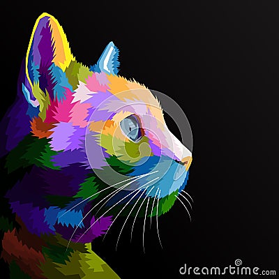 Colorful cat pop art portrait isolated decoration poster design Vector Illustration