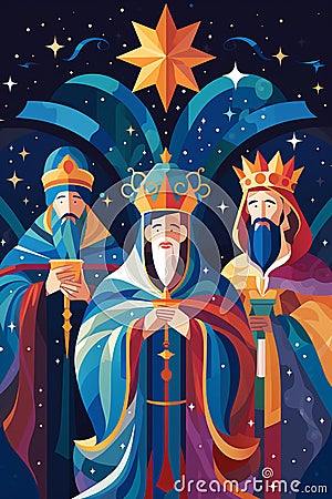 Colorful Epiphany Three Wise Men Christmas Biblical Three Kings Flat Style Illustration Stock Photo