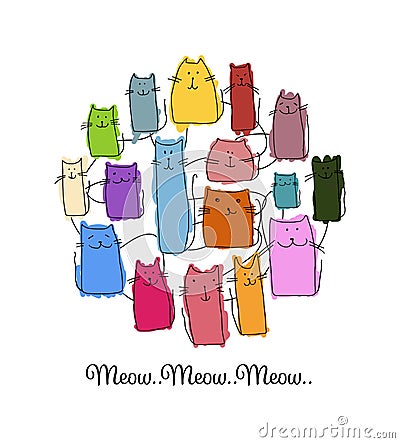 Colorful cats collection, sketch for your design Vector Illustration
