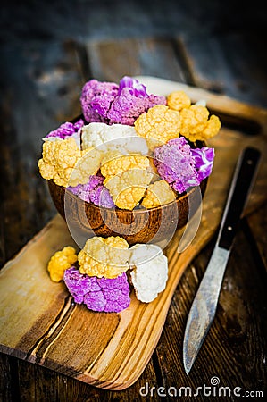 Colorful cauliflower on rustic background Stock Photo