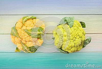 Colorful cauliflower on wood Stock Photo