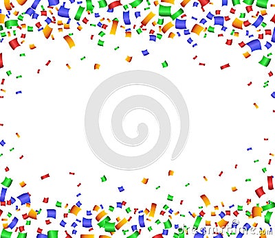 Colorful celebration frame background with confetti. Vector Illustration