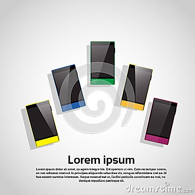 Colorful Cell Smart Phone Set Responsive Design Blank Screen Digital Device Vector Illustration