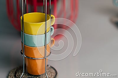 Colorful ceramic espresso cups Stock Photo