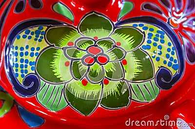 Colorful Ceramic Green Red Flowers Pot Dolores Hidalgo Mexico Stock Photo