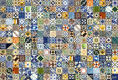 Collage of ceramic tiles from Portugal Stock Photo