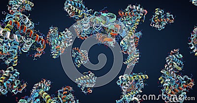 Colorful chain of amino acids or bio molecules called proteins Cartoon Illustration