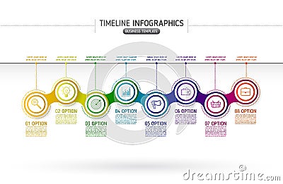 Colorful chain diagram infographics for presentations. Timeline Vector Illustration