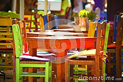 Colorful chairs & tables Stock Photo