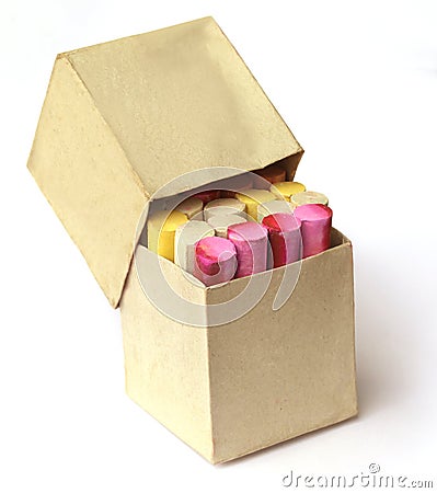 Colorful chalk in box Stock Photo