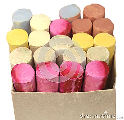 Colorful chalk in box Stock Photo