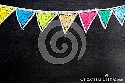 Colorful chalk drawing in hanging party flag shape Stock Photo