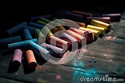 Colorful Chalks On Black Background. Generative AI Stock Photo
