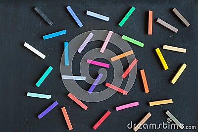 Colorful chalks seamless pattern on blackboard Stock Photo