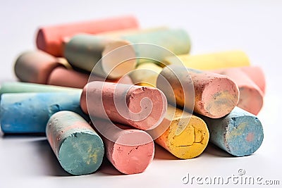 Colorful Chalks On White Background, Closeup. Generative AI Stock Photo