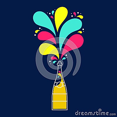 Colorful champagne party bottle splash design Vector Illustration