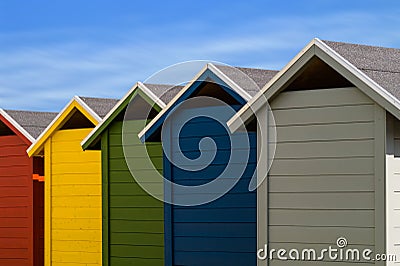Colorful changing huts at the beach Stock Photo