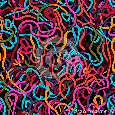 Colorful Charcoal Scribbles and Squiggles, Seamless Pattern for Bold Designs Stock Photo