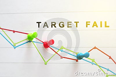 Colorful chart with arrow down on the graph with Target fails text Stock Photo