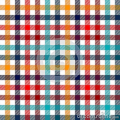 Colorful checkered gingham plaid fabric seamless pattern in blue white red and yellow, print Stock Photo