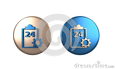 Colorful Checklist clipboard with 24 hours service icon isolated on white background. Circle button. 3D render Cartoon Illustration