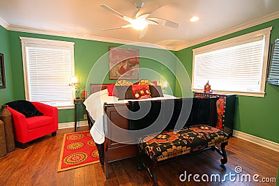 Colorful, cheery bedroom Stock Photo