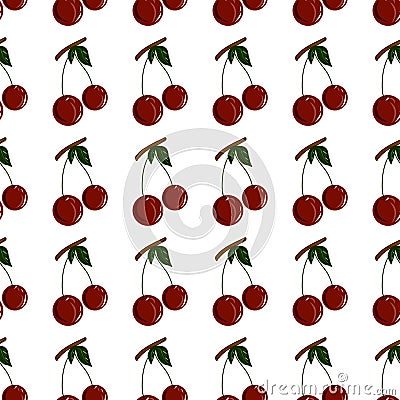 Colorful cherries fruit pattern. Idea for damask, paper, covers, summer spring holidays, natural fruit themes. Isolated vector Vector Illustration