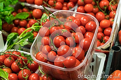 Colorful cherry tomatoes in local market fruit stand Stock Photo