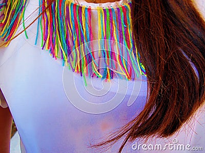 Colorful chest of woman with loose hair Stock Photo