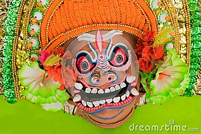 Chhau or Chhou masks on diaplay for sale Stock Photo