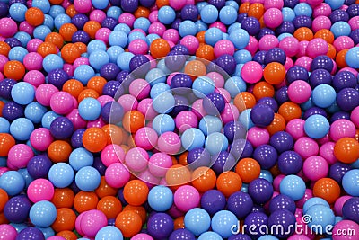 Colorful child balls. Multi-colored plastic balls. A children`s playroom. Background texture of multi-colored plastic balls on th Stock Photo