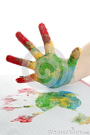 Colorful children hand painted over white Stock Photo