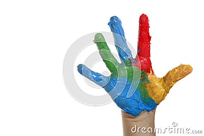 Colorful children hand painted over white Stock Photo