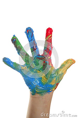 Colorful children hand painted over white Stock Photo