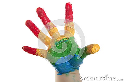 Colorful children hand painted over white Stock Photo