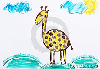 Colorful children painting of beautiful giraffe Stock Photo