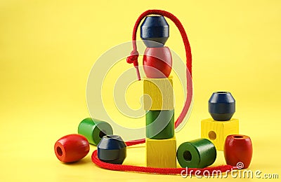 Colorful Childs Wooden Beads with String Stock Photo