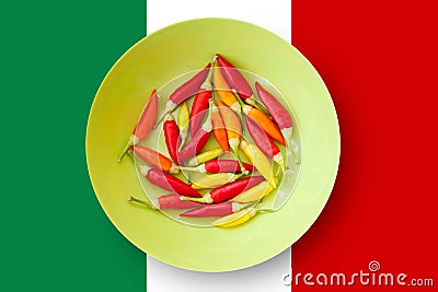 Colorful chili peppers plate with Mexico flag Stock Photo