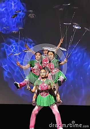 Colorful Chinese Troupe Performers at 2019 Florida State Fair Editorial Stock Photo