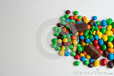 Colorful chocolate candies on the white background Stock Photo