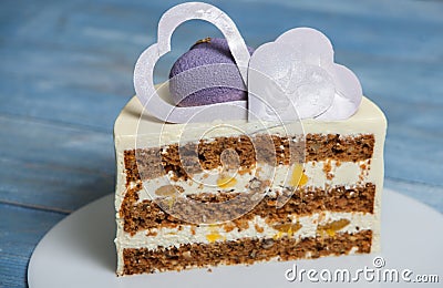 Slice of delicious cake One piece of cake. sweet dessert on wooden background Stock Photo