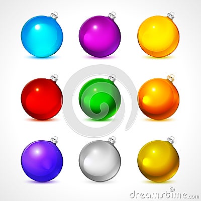 Colorful christmas balls. Set of isolated realistic decorations. Vector illustration. Vector Illustration